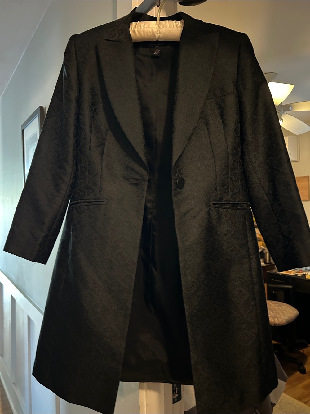 Context Black Jacquard Longline Blazer Coat and pants